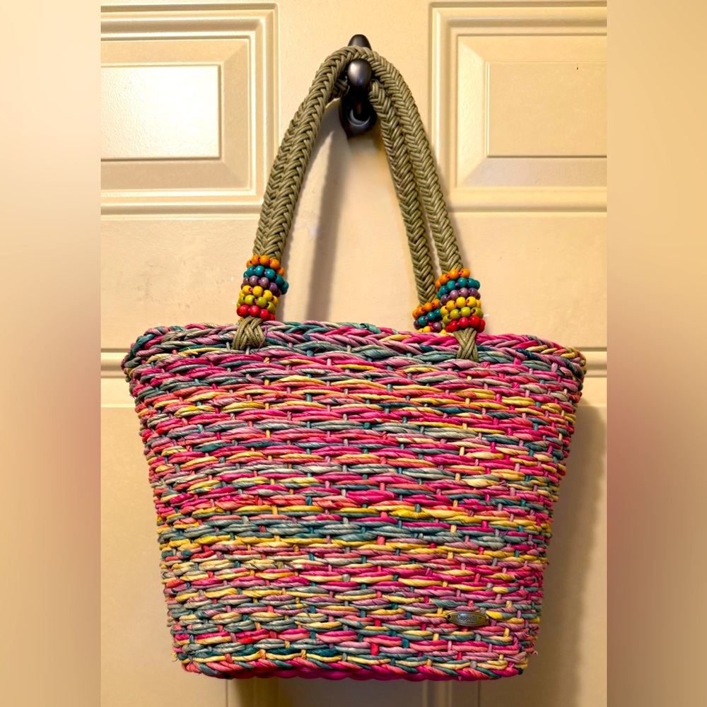 Cappelli Straworld Colorful Cornhusk Tote Bead Trim